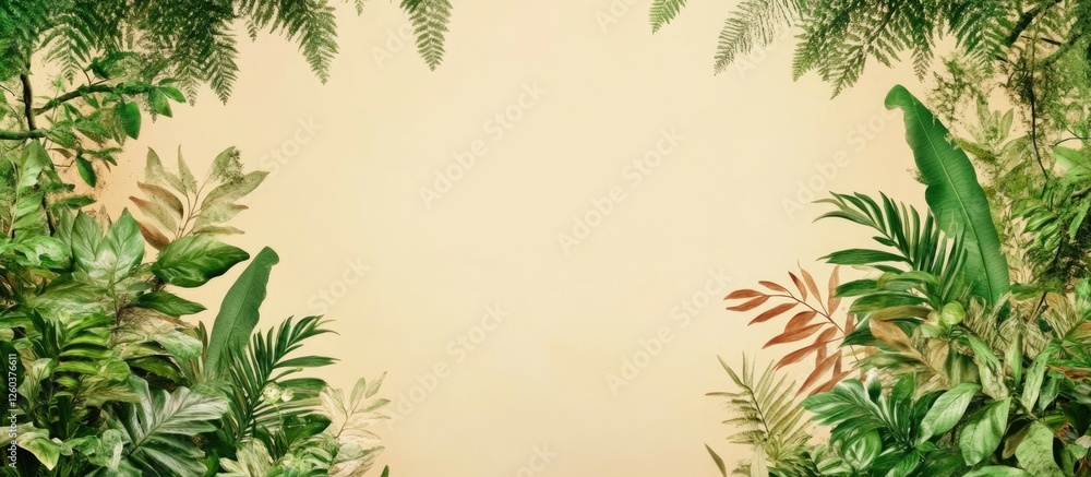 Poster tropical foliage background featuring tamarind and kitul treacle plants ideal for adding custom text