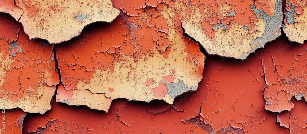 Aufkleber peeling paint texture on a weathered rust wall showcasing an abstract pattern of colors and decay