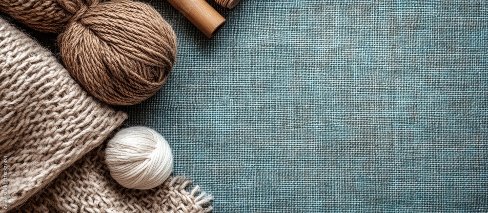 Poster textile panel with yarn, fabric and empty space for text ideal for crafting or diy projects promotio