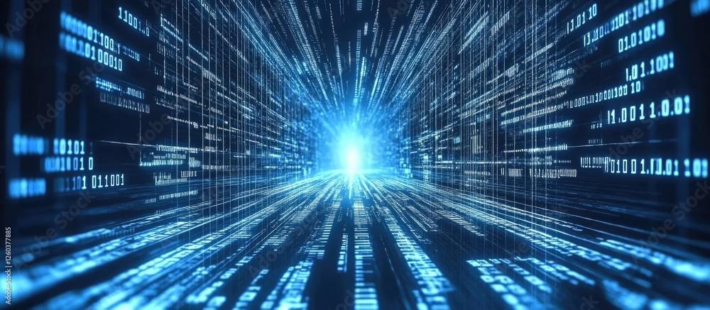 Poster futuristic technology background depicting data streams and bright central light for creative text p