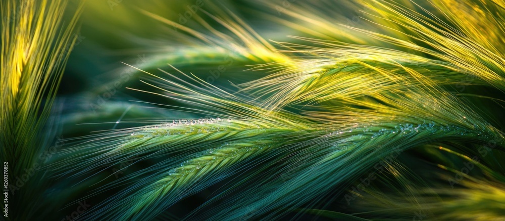Poster vibrant close-up of lush grass texture with intricate details and soft lighting creating a serene na