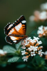 Obraz premium Orange Butterfly on White Flowers in Nature