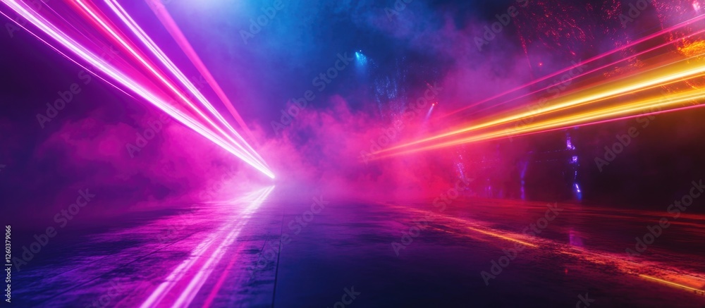 Poster vibrant concert stage lighting with colorful lasers and smoke creating a dynamic atmosphere during a
