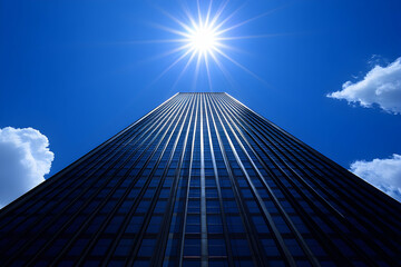 Majestic skyscraper reaching for the sun on a vibrant blue sky day.  A powerful image of ambition and success.