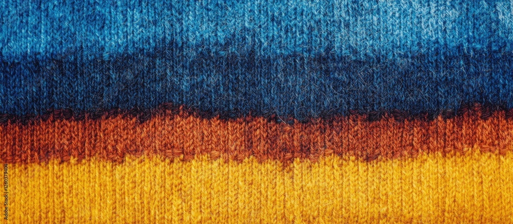 Poster colorful striped wool texture with a handmade pattern in blue, yellow, and brown gradient showcased 