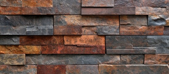 Fototapeta premium Natural stone wall texture with varying colors and layers creating a rustic and charming backdrop for design and architectural projects
