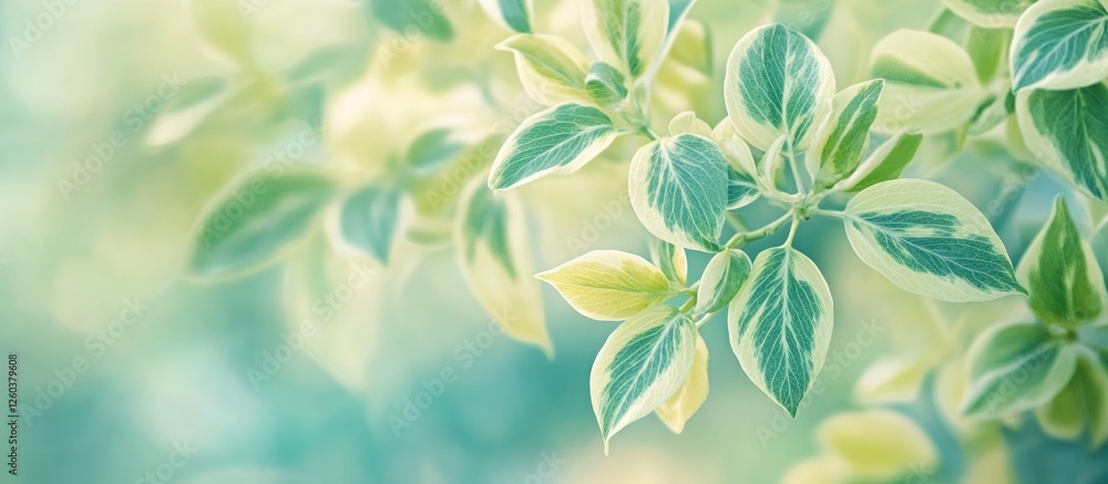 Poster variegated leaves of euonymus fortunei creating a serene and soft botanical background in natural li