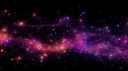 Fototapeta premium Abstract digital network with glowing pink and purple connections representing futuristic technology and data flow.