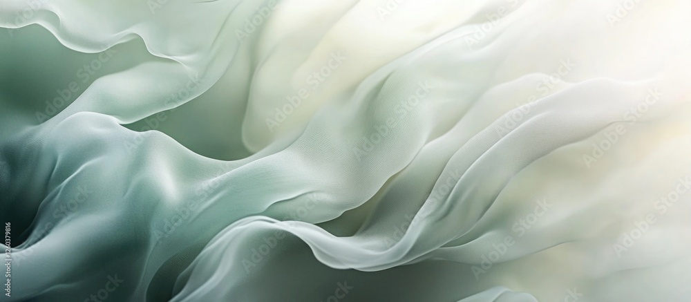 Poster soft fluid abstract background in muted green and white tones for minimalist design projects