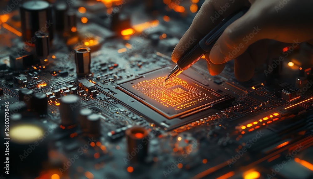 Poster dynamic scene of a technician working on a circuit board