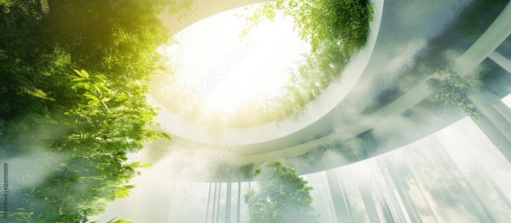 Poster sustainable architecture concept showcasing greenery and sunlight with space for captions or text pl
