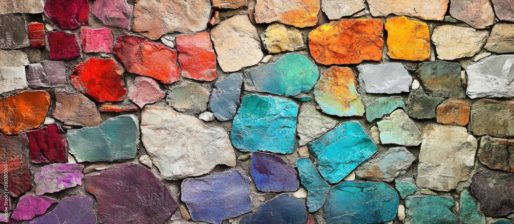 Aufkleber colorful stylized stone wall texture abstract background with copy space for text and design element