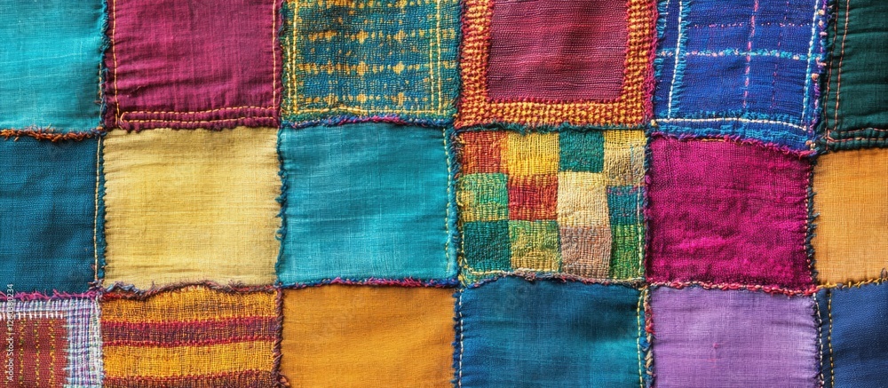 Poster colorful handcrafted patchwork textile background showcasing intricate stitching and diverse fabric 