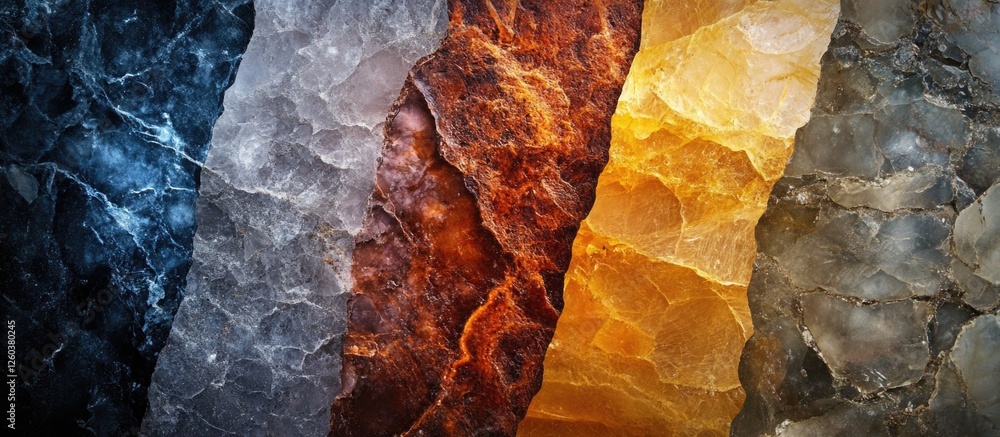Poster colorful stone textures showcasing surface illumination and intricate details in various shades and 