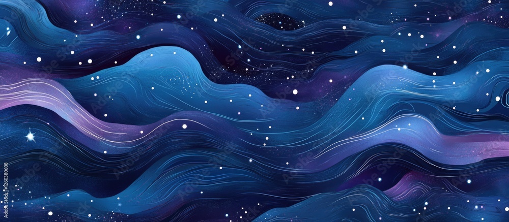 Poster vibrant cosmic waves with deep blues and purples creating a mesmerizing abstract background filled w