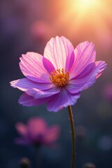 Obraz premium A delicate, shimmering gold light filters through purple petals, flower, pastel, misty