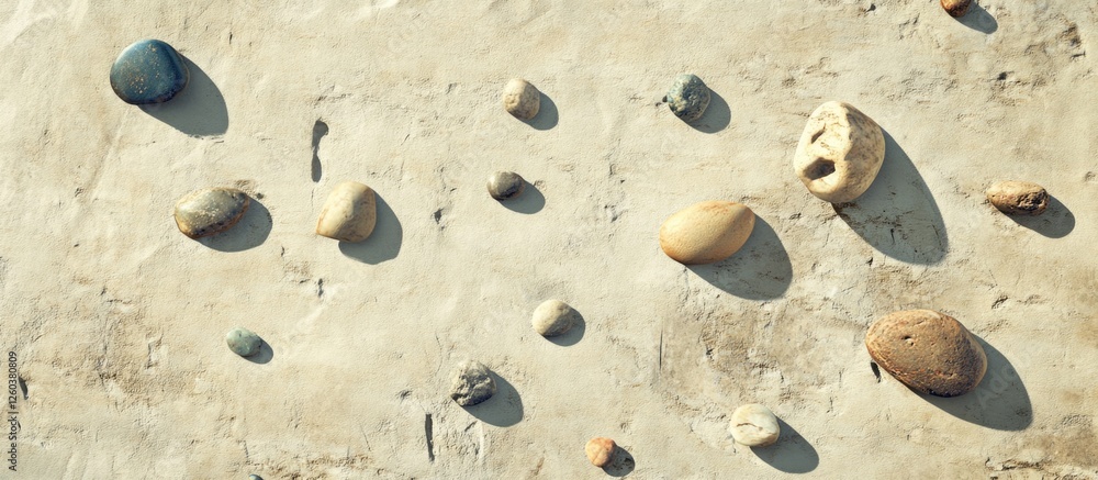 Poster stylish textured background featuring various pebbles arranged on an old paper surface ideal for cre