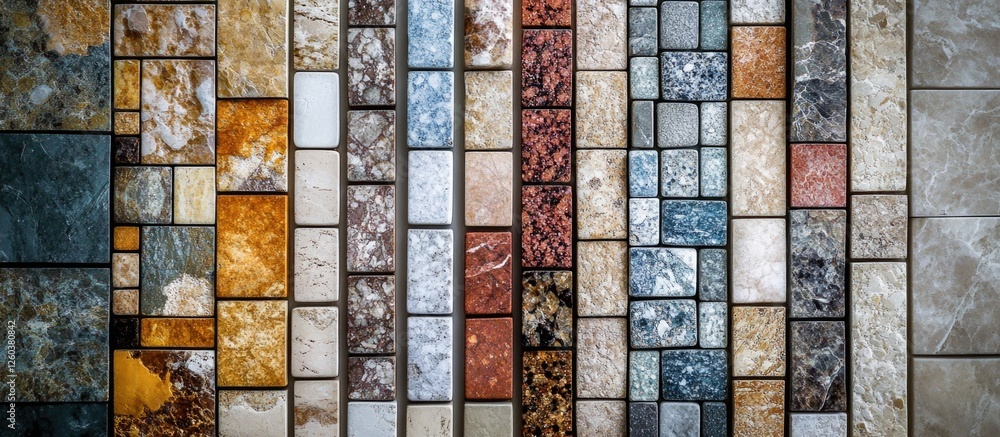 Poster mosaic tile texture collection showcasing intricate patterns and diverse colors for interior and ext