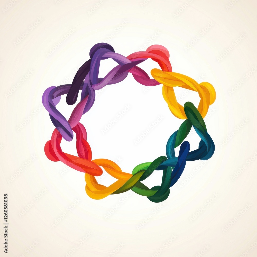 Poster a vibrant, colorful circular design featuring intertwined loops, symbolizing unity and connection th