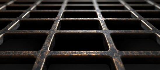 Metal grid texture with squares on a dark background highlighting industrial design and contemporary aesthetics for various applications.