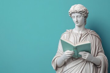 Obraz premium Ancient greek statue reading a book white marble sculpture modern environment artistic cultural concept