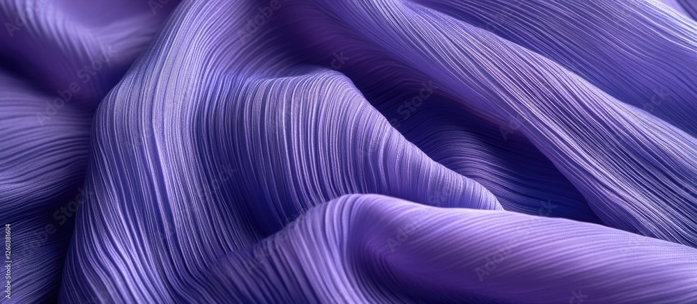 Poster textured dark lilac fabric with corrugated folds creating a wavy pattern ideal for background decor 