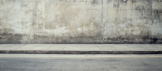 Fototapeta premium Urban concrete wall backdrop with asphalt road and sidewalk for advertising space template and design in a grunge aesthetic.