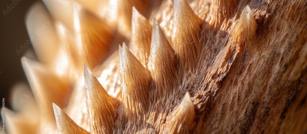 Poster macro view of ceiba speciosa tree trunk showcasing sharp, natural spikes highlighting the unique tex