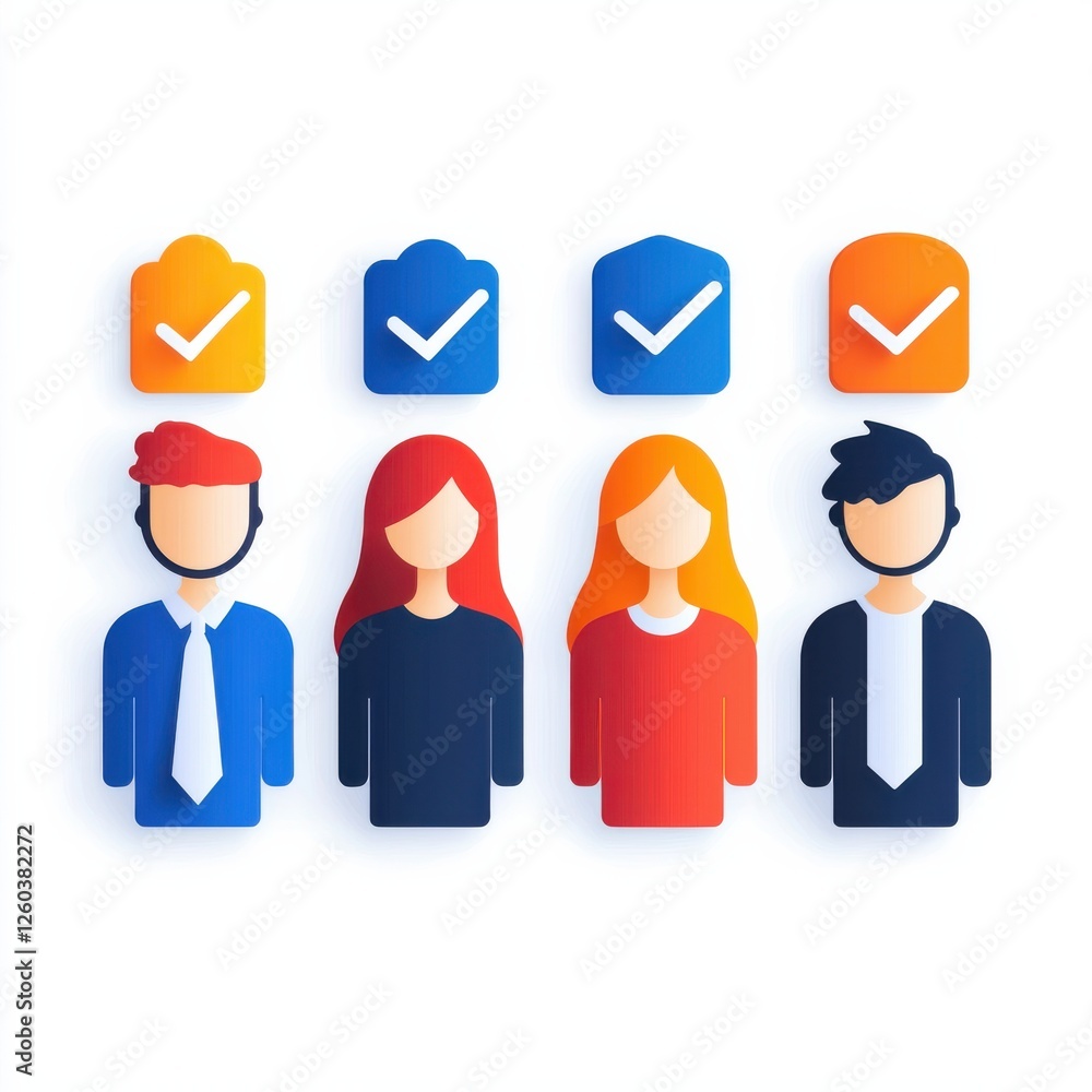 Poster the image features four colorful, stylized characters representing two men and two women, with check