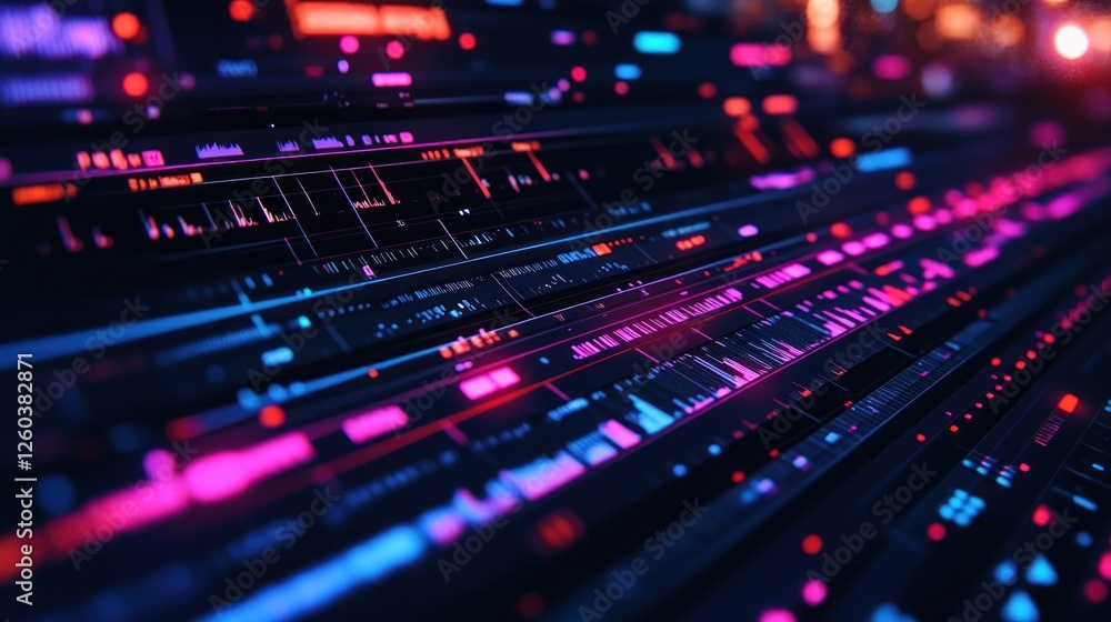 Poster abstract technological background with data streams and glowing elements