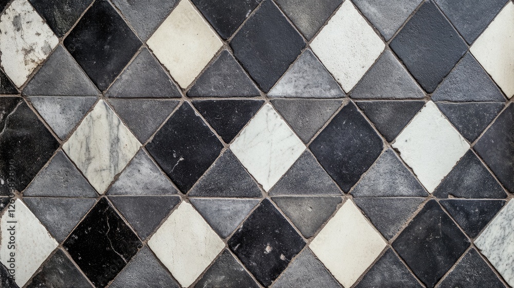 Poster textured black and grey diamond patterned cement tiles with ample space for personalized text or bra
