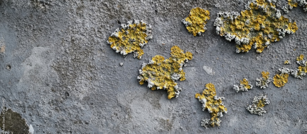 Poster lichen texture on aged concrete wall showcasing natural patterns and grunge details for use in desig