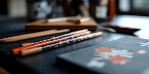 Fototapeta premium Decorative Chopsticks on Dark Surface