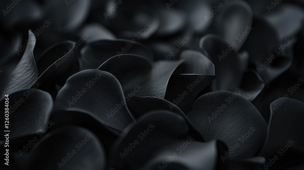 Poster close-up of a group of black leaves. the leaves are arranged in a scattered manner, with some overla