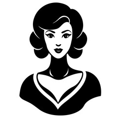 A stylized, black and white silhouette portrait of a beautiful woman in 1920s fashion., Elegant 1920s woman silhouette portrait. black silhouette vector, Simple silhouette Design vector icon,