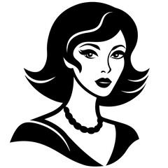 A stylized, black and white silhouette portrait of a beautiful woman in 1920s fashion., Elegant 1920s woman silhouette portrait. black silhouette vector, Simple silhouette Design vector icon,