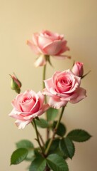 Delicate vintage roses in soft focus on beige background, garden, flower, soft focus