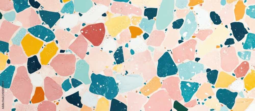 Poster polished terrazzo flooring texture with colorful stone patterns for stylish interior design or backg