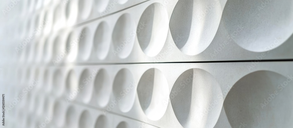 Poster textured pattern of a modern white wall featuring circular cutouts creating a visually striking surf