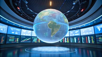 Futuristic Data Visualization with Earth Globe in High-Tech Digital Environment