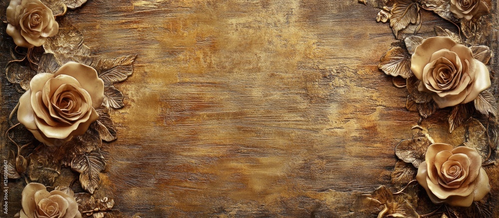 Poster vintage wooden texture with intricate rose patterns and decorative elements ideal for backgrounds or
