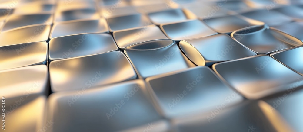 Poster abstract metal grid texture with smooth, reflective surface featuring soft curves and subtle lightin