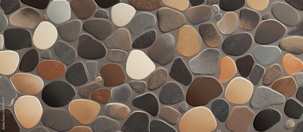 Poster seamless texture of smooth, rounded pebbles in various shades, ideal for backgrounds and design proj