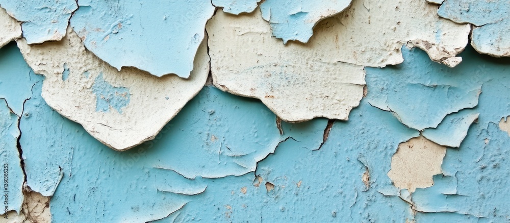 Poster blue toned texture of a dilapidated wall with peeling paint showcasing weathered layers and intricat