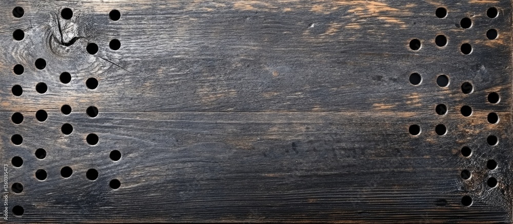 Poster textured wooden board with holes and scratches providing ample space for pinning notes or messages i