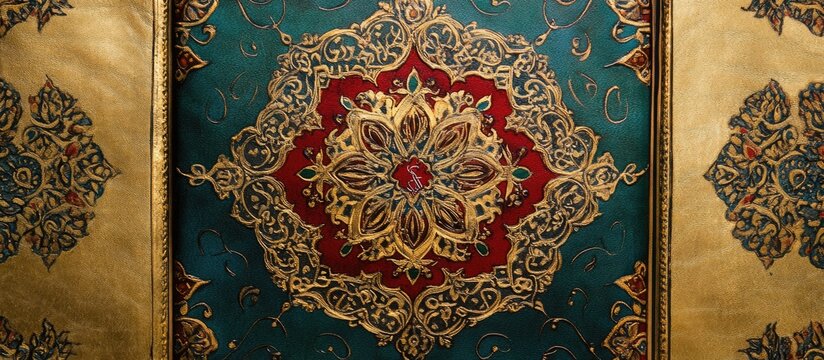 Traditional Tezhip Art Islamic Illumination Gilded Design on Natural Leather for Calligraphy and Book Decoration