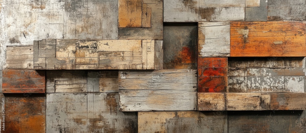 Poster abstract composition of weathered wood and metallic textures creating a unique artistic background f