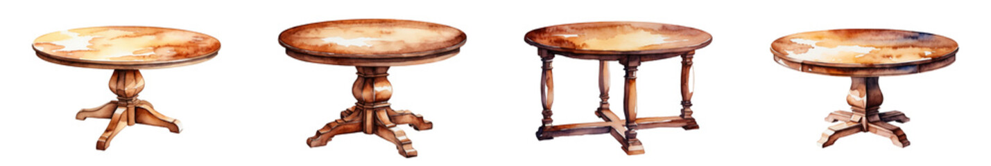 Watercolor Illustration, Wooden Table PNG set