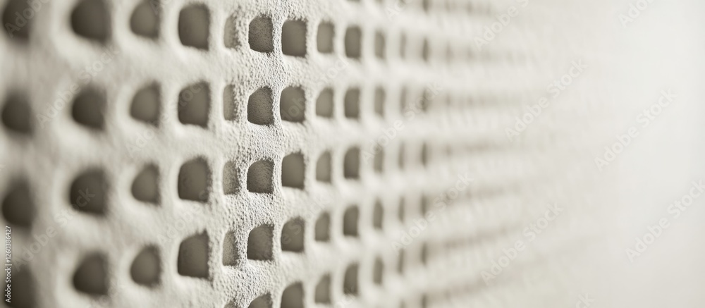 Poster textured pattern on a white wall showcasing a modern architectural design with a unique perforated s