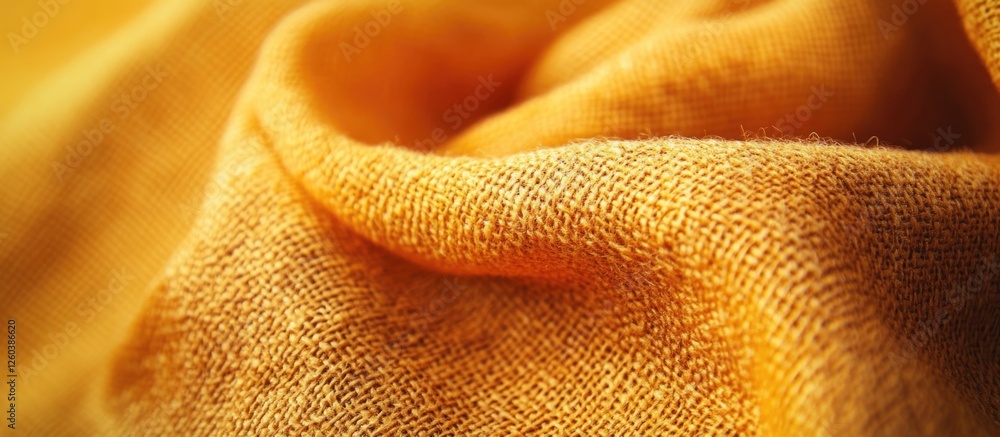 Poster textile close-up of ochre canvas fabric showcasing intricate texture and material for design and fas